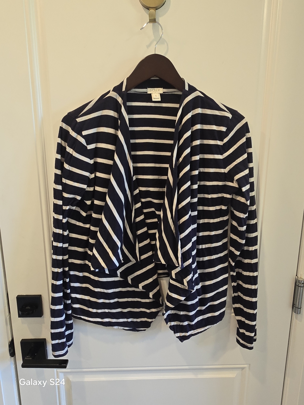 J. Crew Navy and White Striped Open-Front Blazer